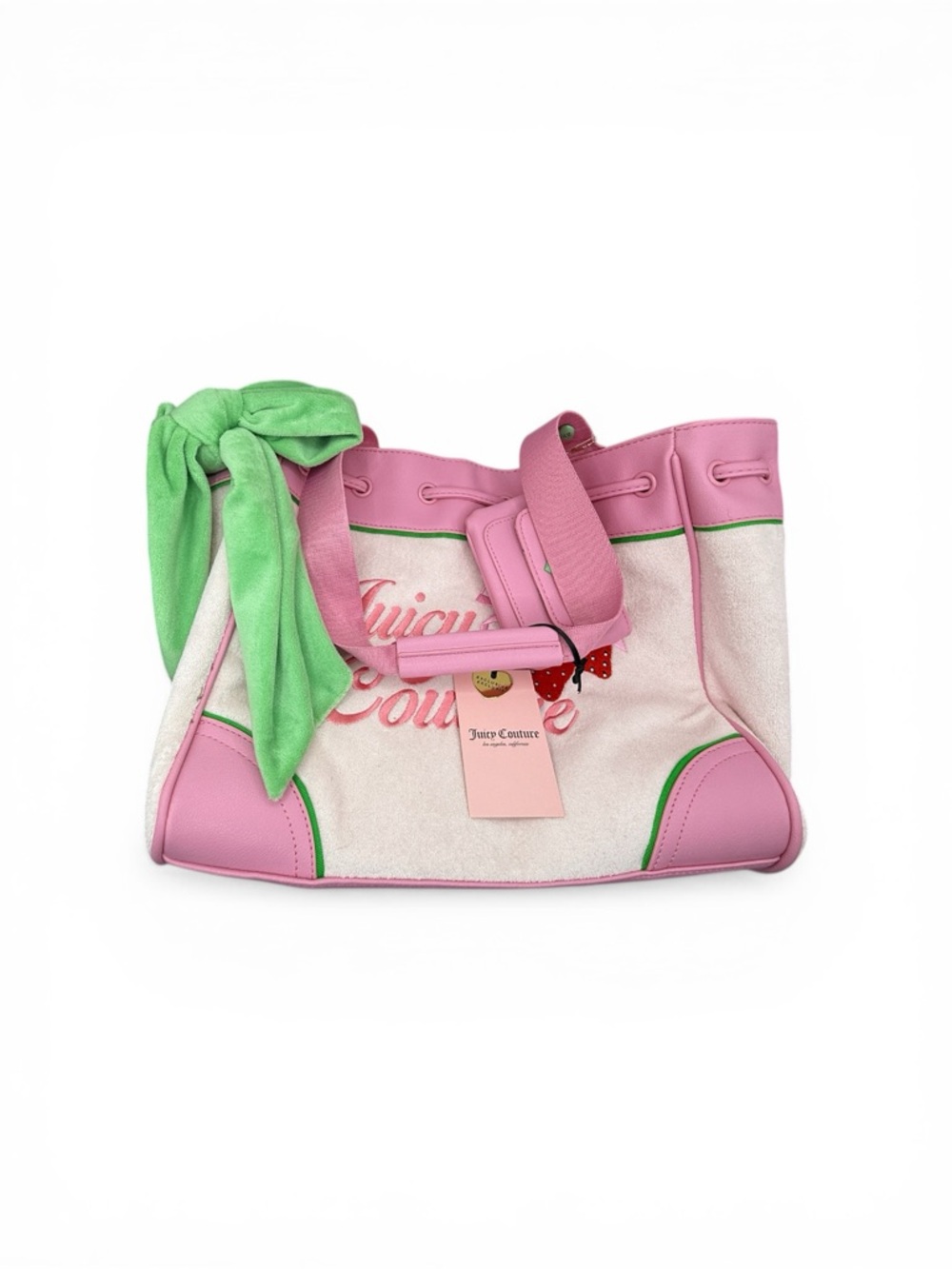 Juicy Couture Pink, Cream & Green Tote with Scarf Accent